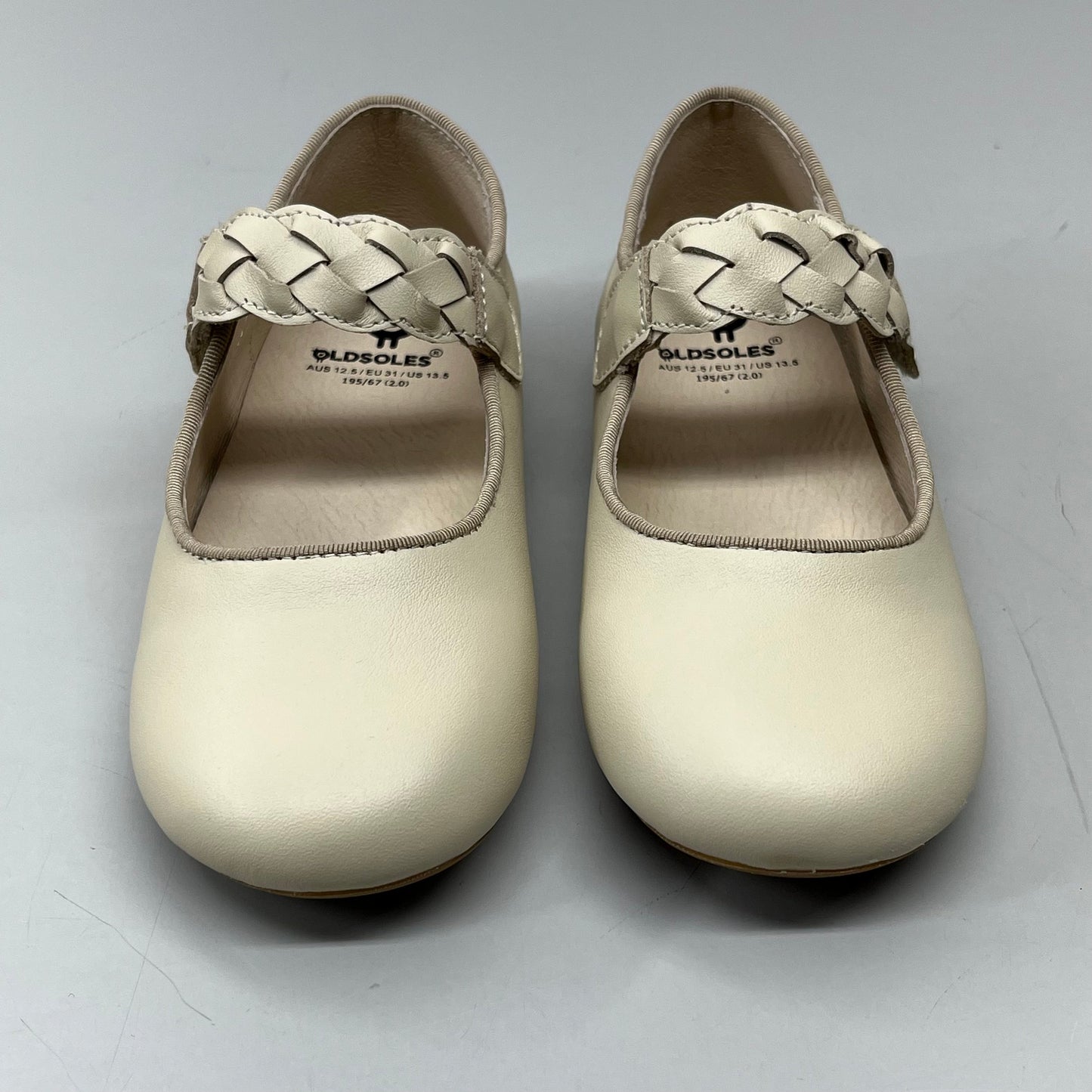 OLD SOLES Lady Plat Braided Strap Leather Shoe Kid’s Sz 27 US 10 Cream #817