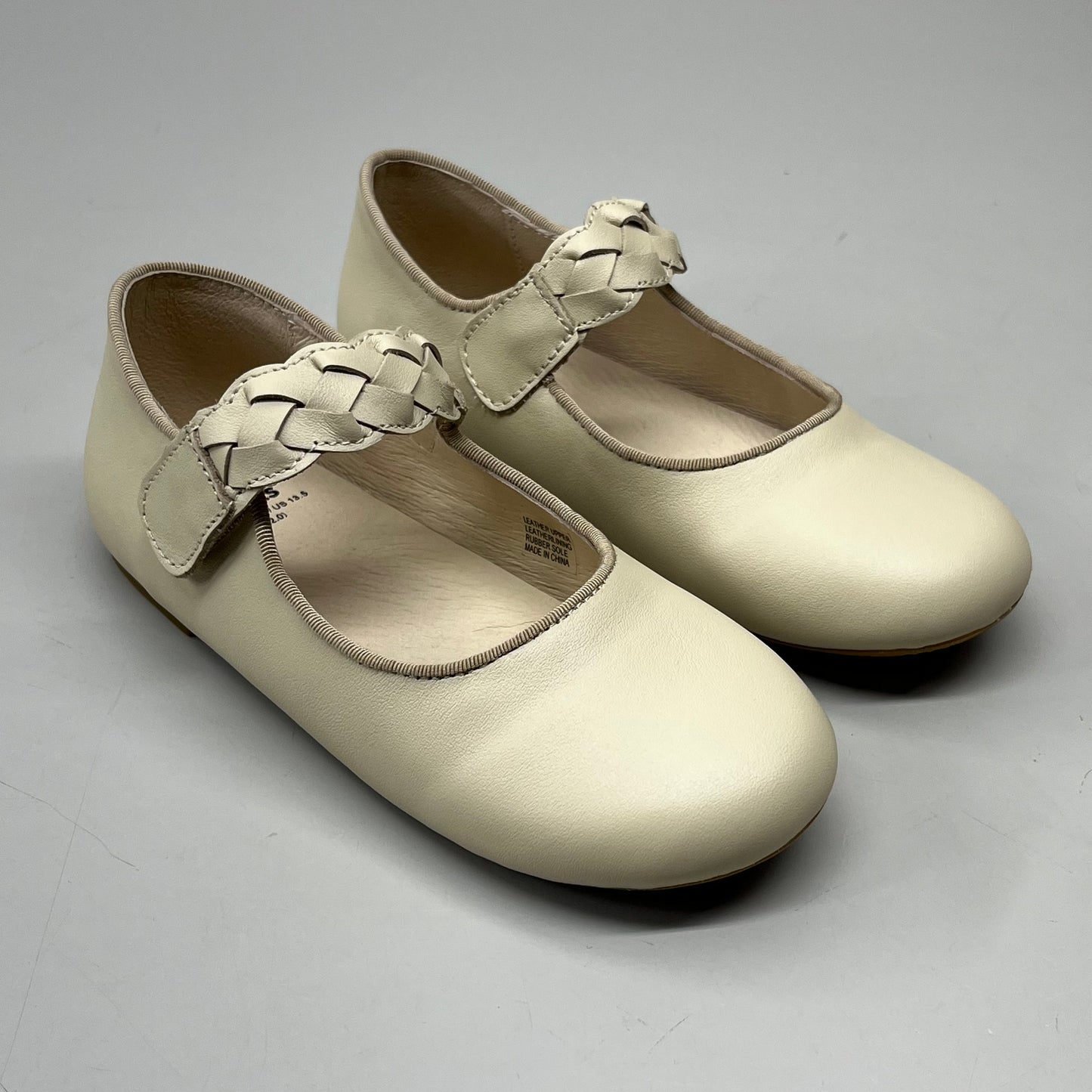 OLD SOLES Lady Plat Braided Strap Leather Shoe Kid’s Sz 27 US 10 Cream #817