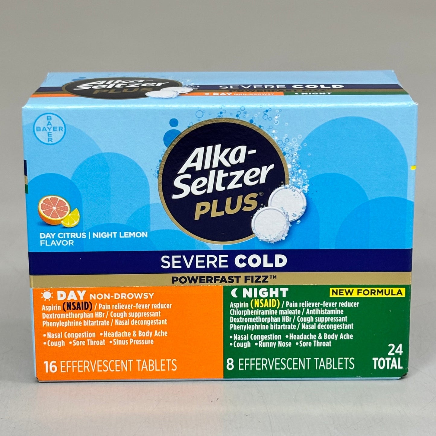 ZA@ ALKA-SELTSER PLUS (2 PACK, 24 TABLETS EACH) Severe Cold 16 Day + 8 Night Tabs BB 03/26 H