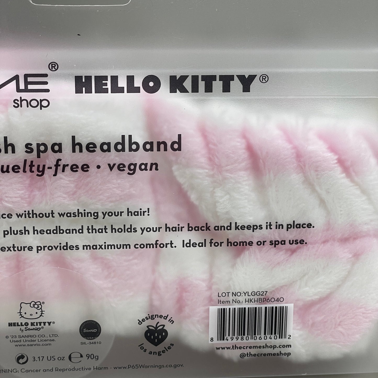 THE CRÈME SHOP Sanrio Hello Kitty Plush Spa Headband Pink Stripe HKHBP6040