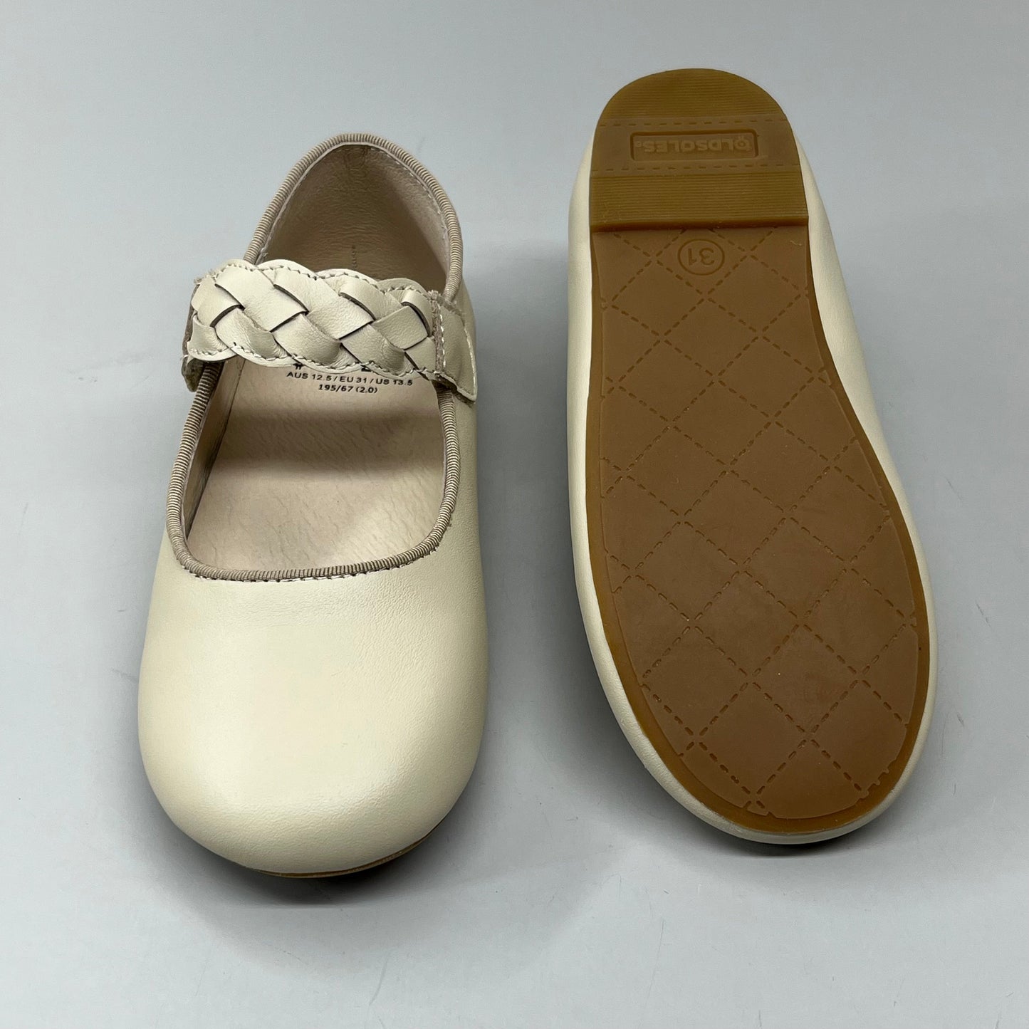 OLD SOLES Lady Plat Braided Strap Leather Shoe Kid’s Sz 30 US 13 Cream #817