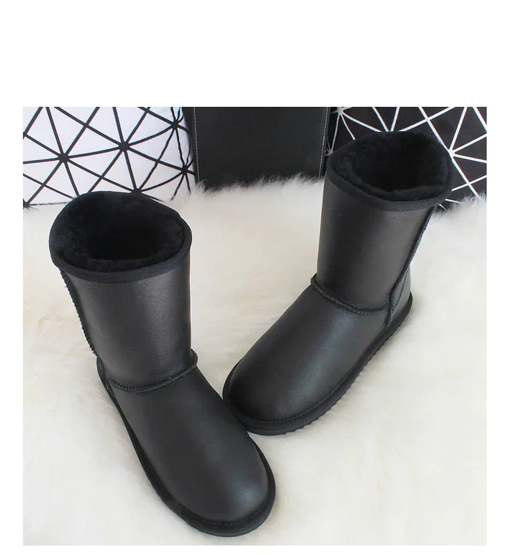 Genuine White Waterproof Women's Sheepskin Snow Boots