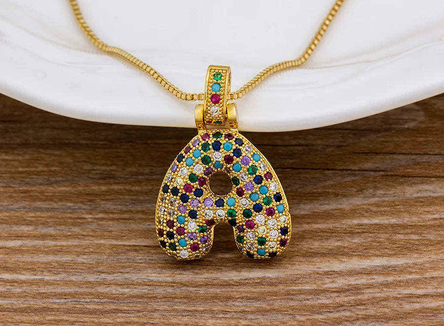 Nidin Fashion Luxury 26 Letters Copper Zircon Pendant Necklace for Women Rainbow Initials Name Necklace Wedding Party Jewelry
