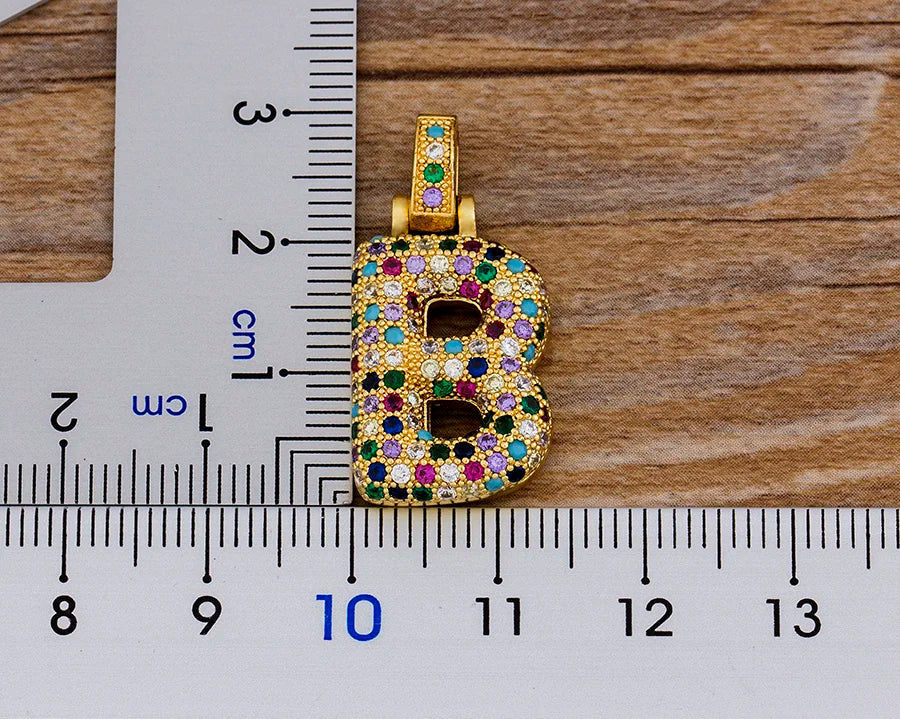 Nidin Fashion Luxury 26 Letters Copper Zircon Pendant Necklace for Women Rainbow Initials Name Necklace Wedding Party Jewelry
