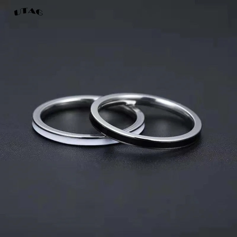 UTAG  Fashion Black/White Ceramic Crystal Wedding Rings Jewelry For Women Girls Rose Gold Stainless Steel Bohemia Rin