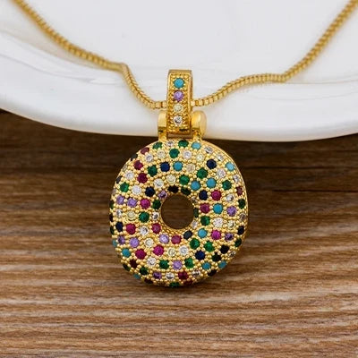 Nidin Fashion Luxury 26 Letters Copper Zircon Pendant Necklace for Women Rainbow Initials Name Necklace Wedding Party Jewelry