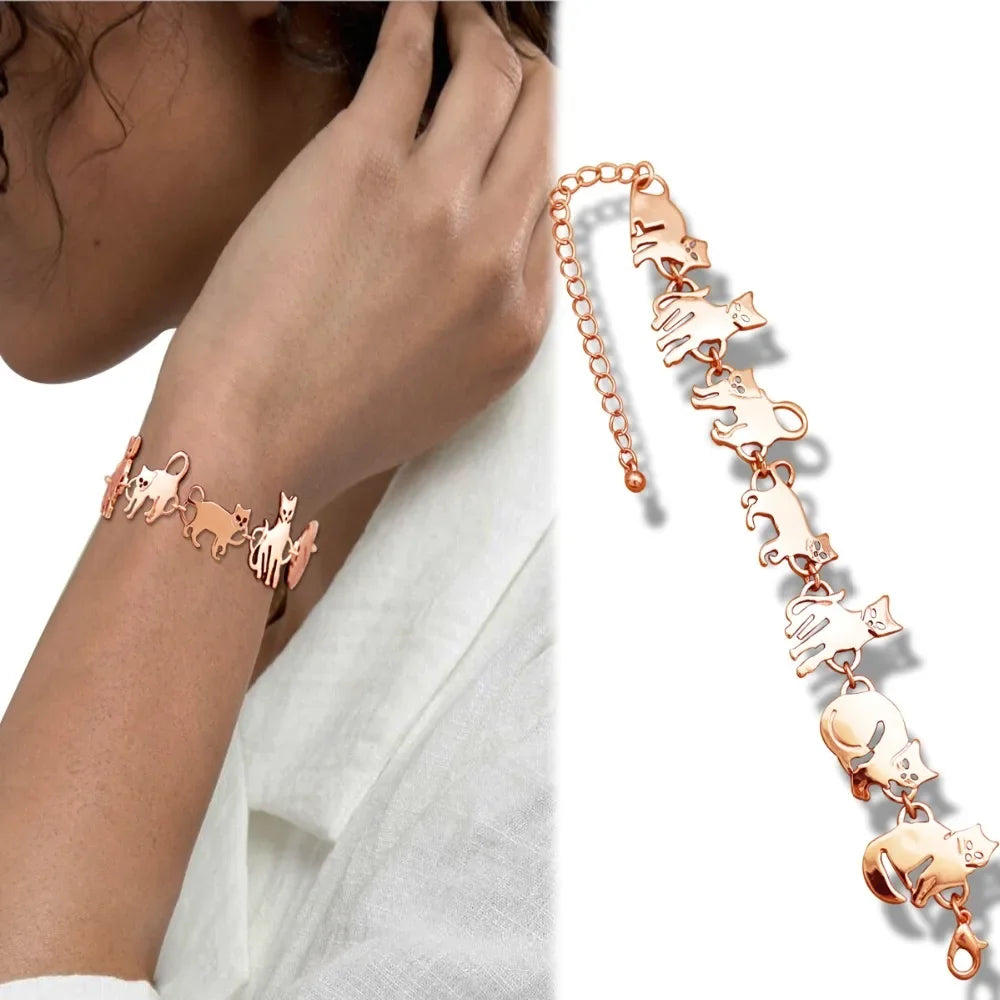 Clearance_Cat Pendant Charm Chain Link Bracelets For Women Cowgirl Cuff Bangles Fashion Jewelry Egyptian Bastet Pulseira Accesso