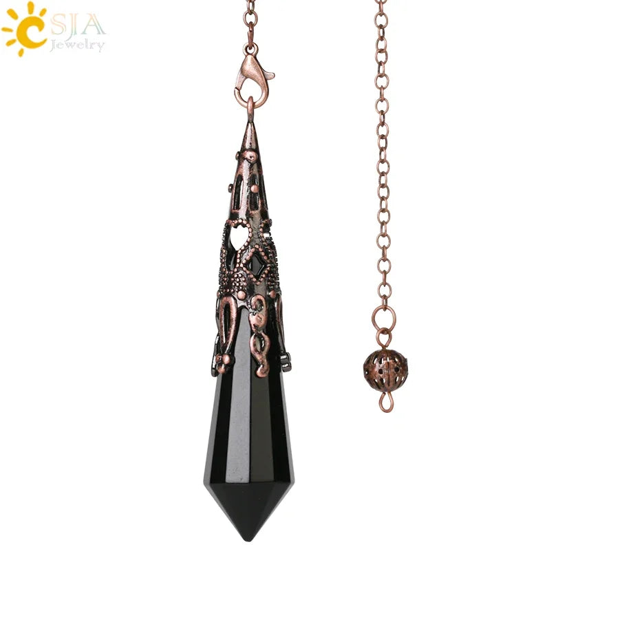 CSJA Natural Stone Crystal Pendulum for Dowsing Antique Pendant Amulet Crystals Divination Pink Quartz Pendulums Pendules G891
