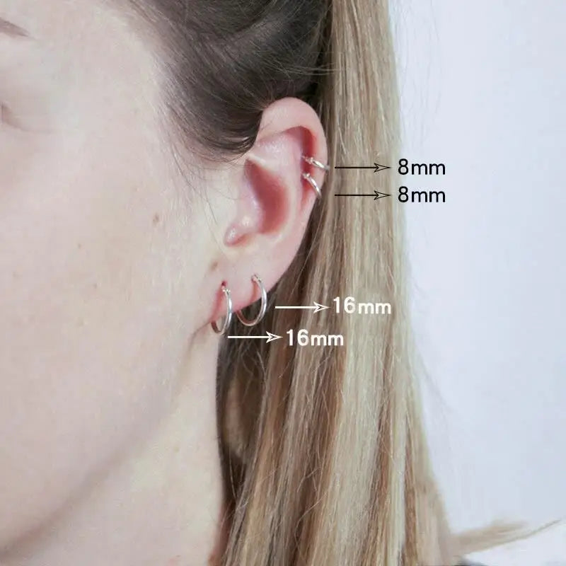 1 Pair Women/Man Stainless Steel Small Hoops Earring Piercing Ear Cartilage Tragus Simple Thin Circle Anti-allergic Ear Buckle