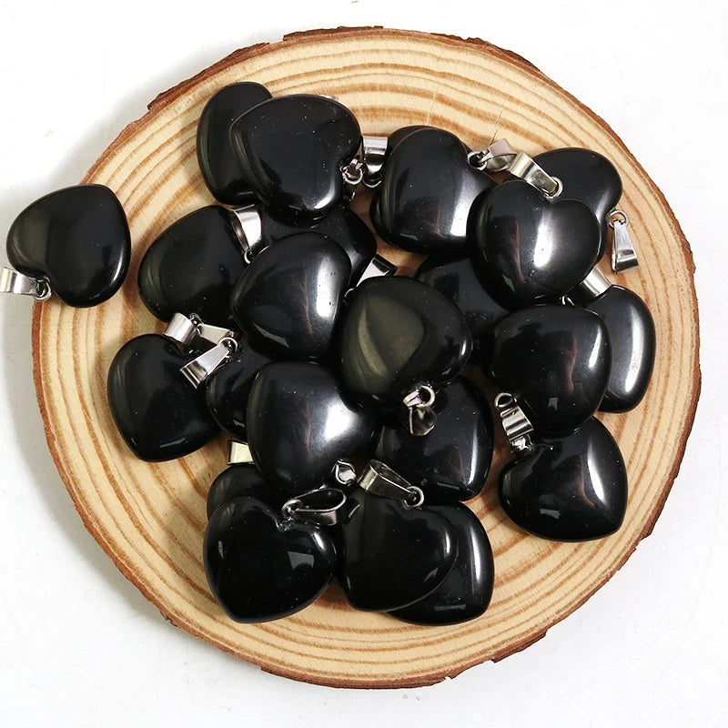Natural Black Obsidian Stone Heart Beads Healing Pendant Women Charms 20mm Wholesale For Jewelry Making Earring Accessories