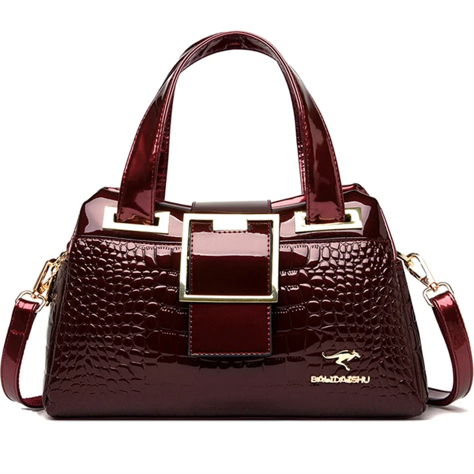 2-Layer Large Capacity Tote Bag | Luxury Handbags Women's Designer Crocodile Pattern Ladies Boston Shoulder Bag (High Quality)