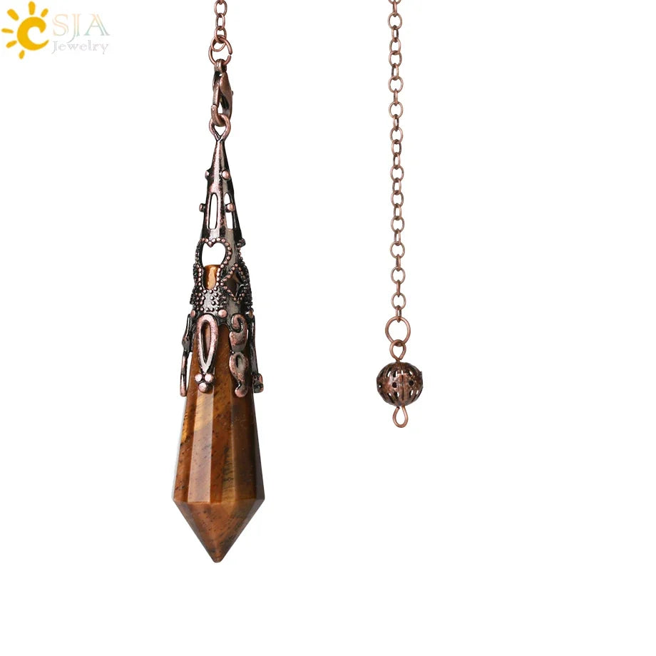 CSJA Natural Stone Crystal Pendulum for Dowsing Antique Pendant Amulet Crystals Divination Pink Quartz Pendulums Pendules G891