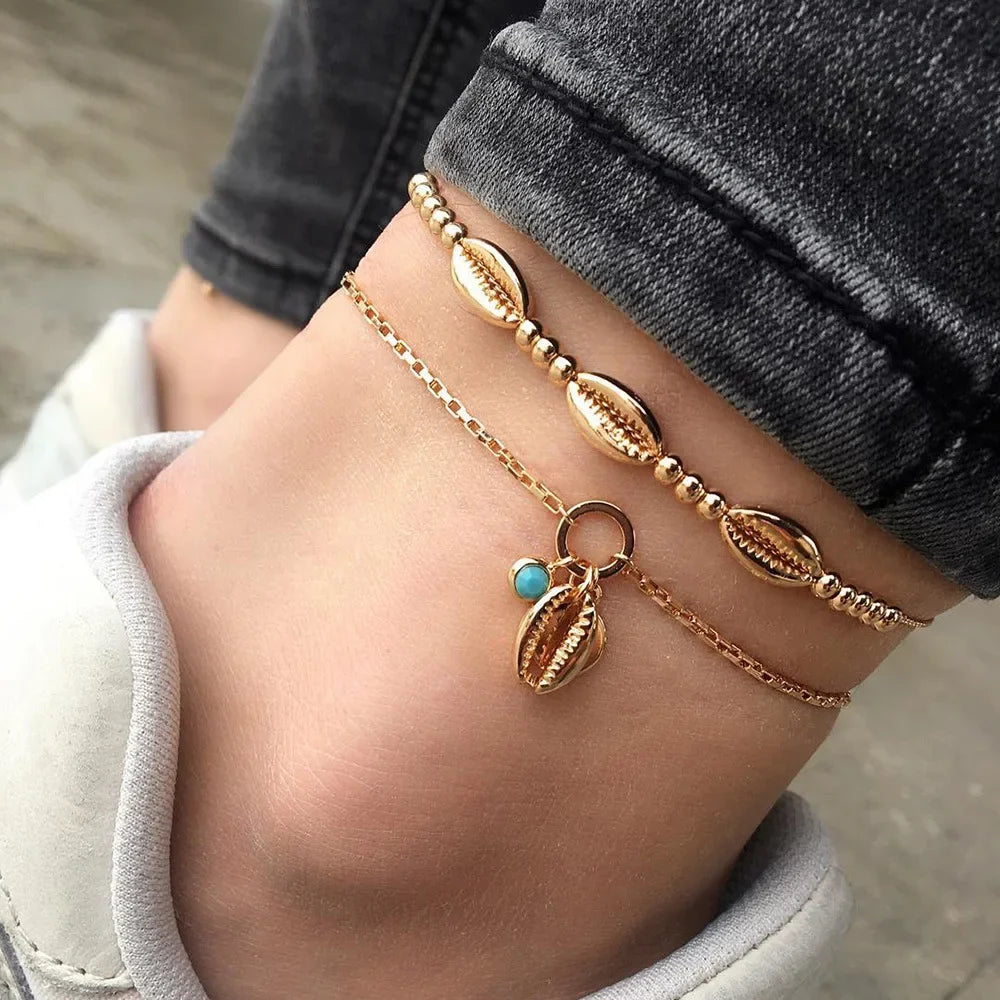 Bohemia Gold Color Snake Ankle Bracelet Set For Women Butterfly Key Lock Charm Anklet Chain On Leg Boho Jewelry Gift