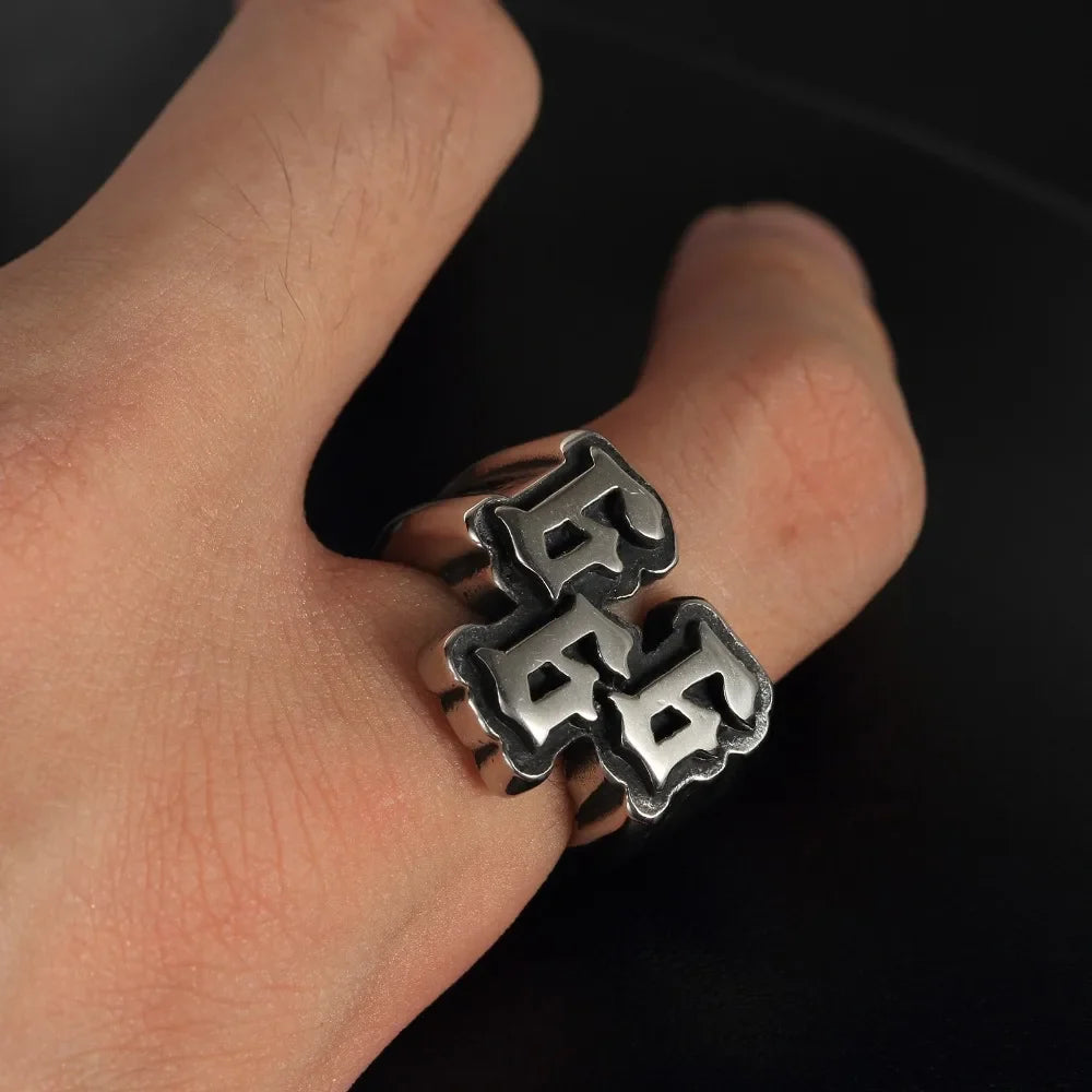 Men's Punk Stainless Steel Digital 666 Ring Titanium Steel Ring Jewelry