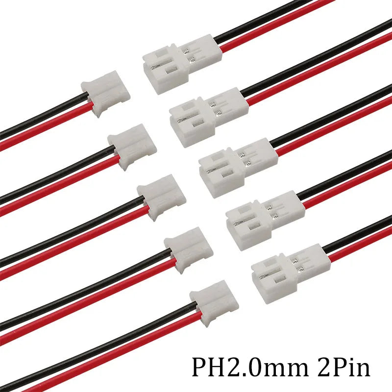 5Pair PH2.0 2Pin JST Wire Connectors Pitch 2.0mm JST 2P Micro Male Plug Female Jack DIY Electrical Cable Adapter 10/15/ 20CM