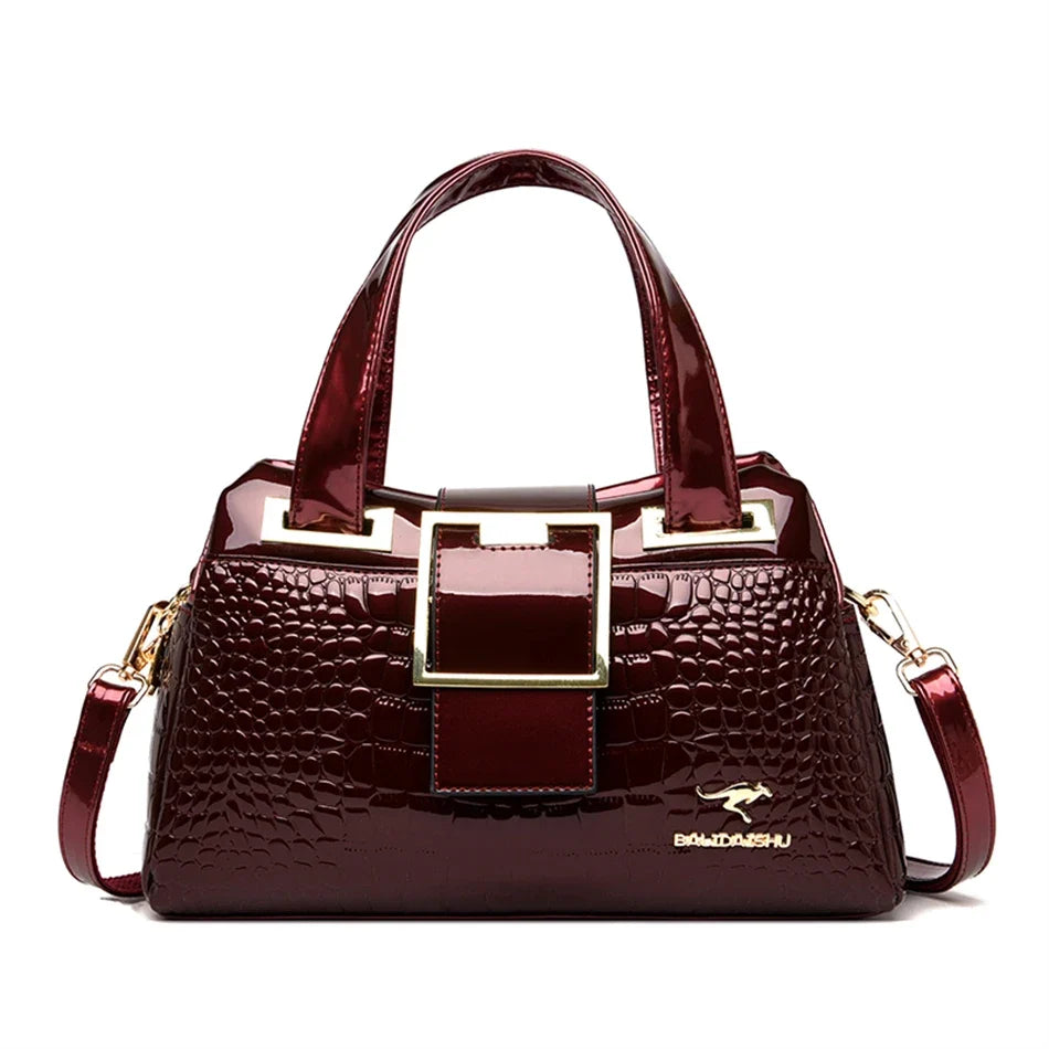 2-Layer Large Capacity Tote Bag | Luxury Handbags Women's Designer Crocodile Pattern Ladies Boston Shoulder Bag (High Quality)