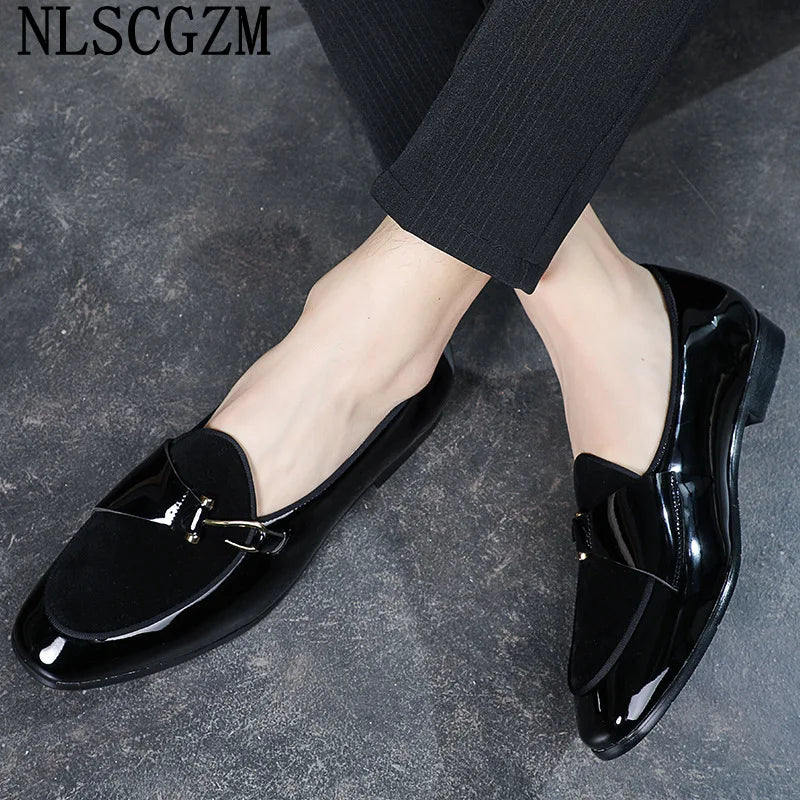 Patent Leather Loafers Men Dress Shoes Leather Italian Oxford Shoes for Men Wedding Dress Formal Slip on Shoes Men Office 2026