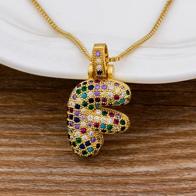 Nidin Fashion Luxury 26 Letters Copper Zircon Pendant Necklace for Women Rainbow Initials Name Necklace Wedding Party Jewelry
