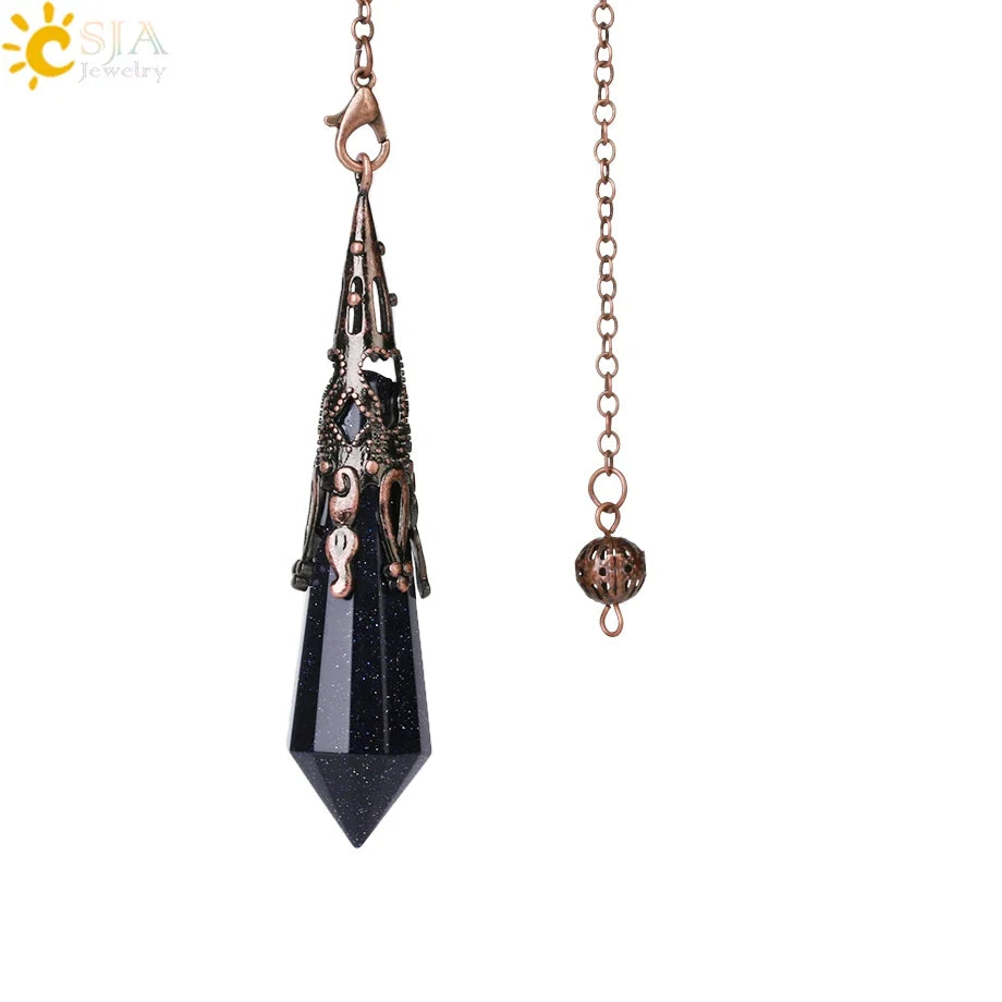 CSJA Natural Stone Crystal Pendulum for Dowsing Antique Pendant Amulet Crystals Divination Pink Quartz Pendulums Pendules G891
