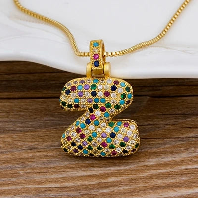 Nidin Fashion Luxury 26 Letters Copper Zircon Pendant Necklace for Women Rainbow Initials Name Necklace Wedding Party Jewelry