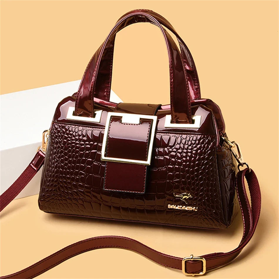 2-Layer Large Capacity Tote Bag | Luxury Handbags Women's Designer Crocodile Pattern Ladies Boston Shoulder Bag (High Quality)