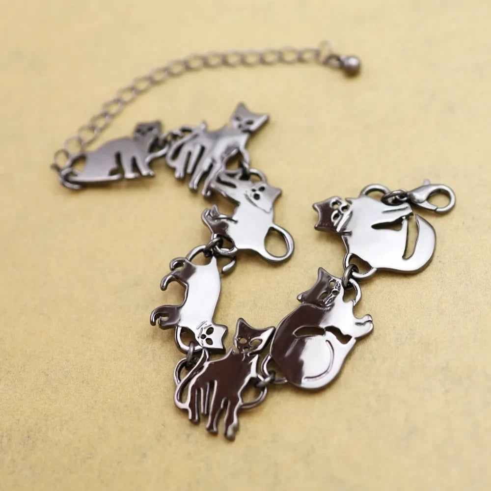 Clearance_Cat Pendant Charm Chain Link Bracelets For Women Cowgirl Cuff Bangles Fashion Jewelry Egyptian Bastet Pulseira Accesso