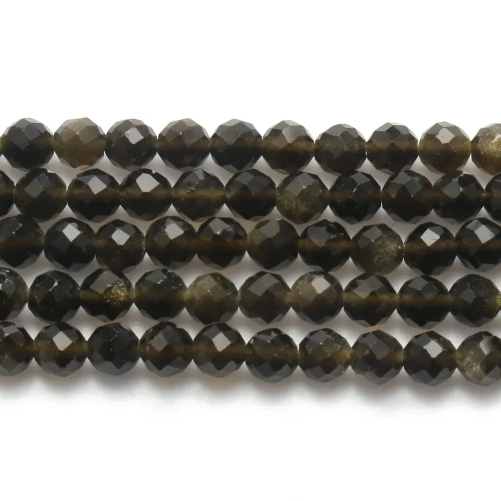 Natural Black Obsidian Stone 2/3/4mm Faceted Loose Round Mineral Beads for Jewelry Making DIY Christmas Gift Bracelets 15inch