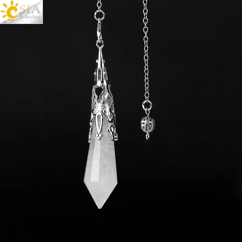 CSJA Natural Stone Crystal Pendulum for Dowsing Antique Pendant Amulet Crystals Divination Pink Quartz Pendulums Pendules G891