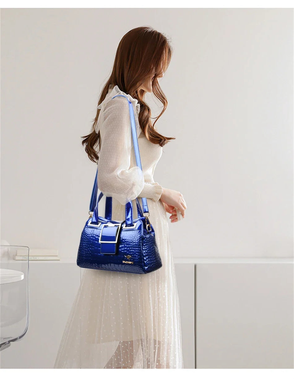 2-Layer Large Capacity Tote Bag | Luxury Handbags Women's Designer Crocodile Pattern Ladies Boston Shoulder Bag (High Quality)