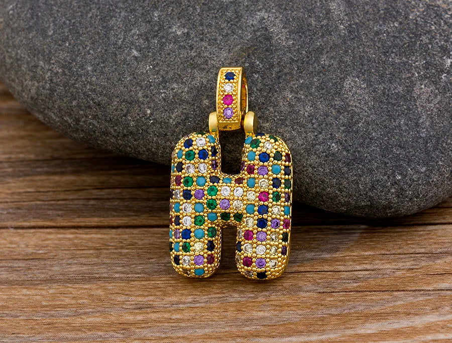 Nidin Fashion Luxury 26 Letters Copper Zircon Pendant Necklace for Women Rainbow Initials Name Necklace Wedding Party Jewelry