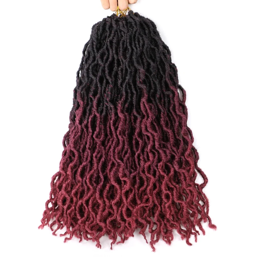 Goddess Faux Locs Crochet Hair | Soft Curly Ombre Dreadlock Extensions (Synthetic Braiding)