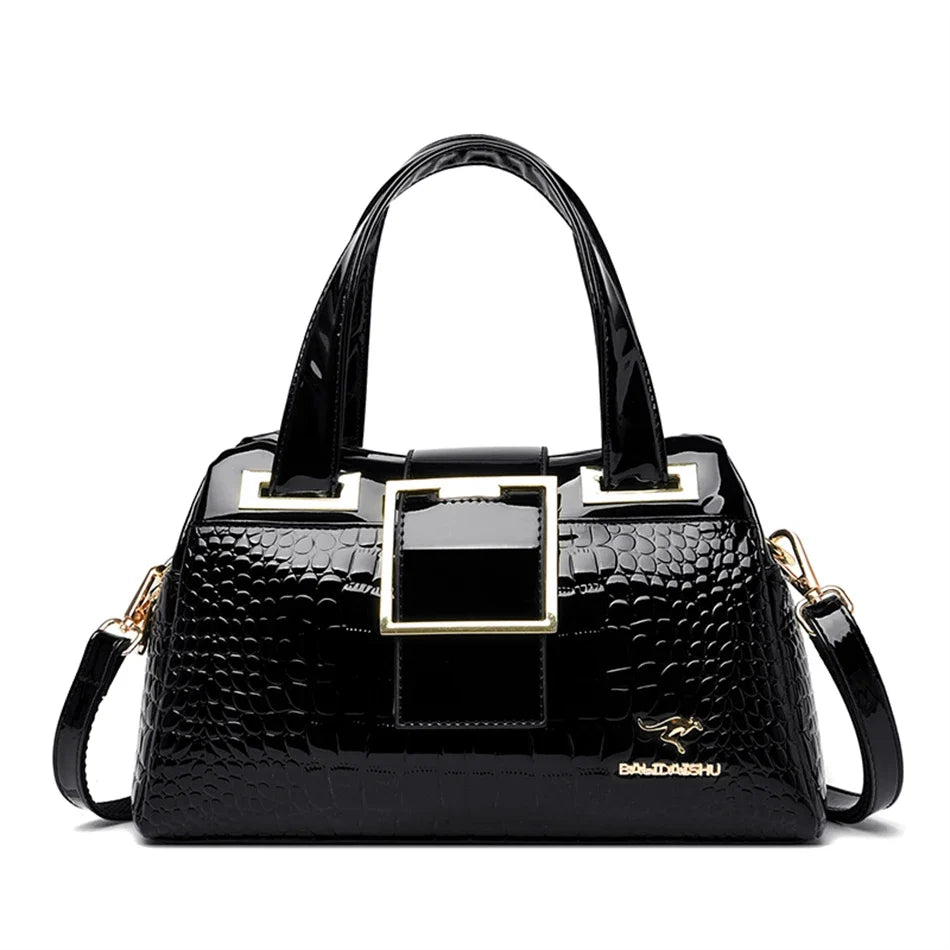 2-Layer Large Capacity Tote Bag | Luxury Handbags Women's Designer Crocodile Pattern Ladies Boston Shoulder Bag (High Quality)
