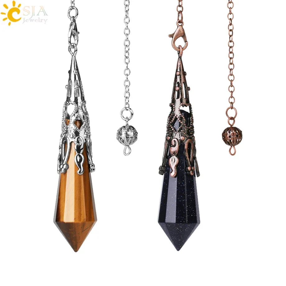 CSJA Natural Stone Crystal Pendulum for Dowsing Antique Pendant Amulet Crystals Divination Pink Quartz Pendulums Pendules G891