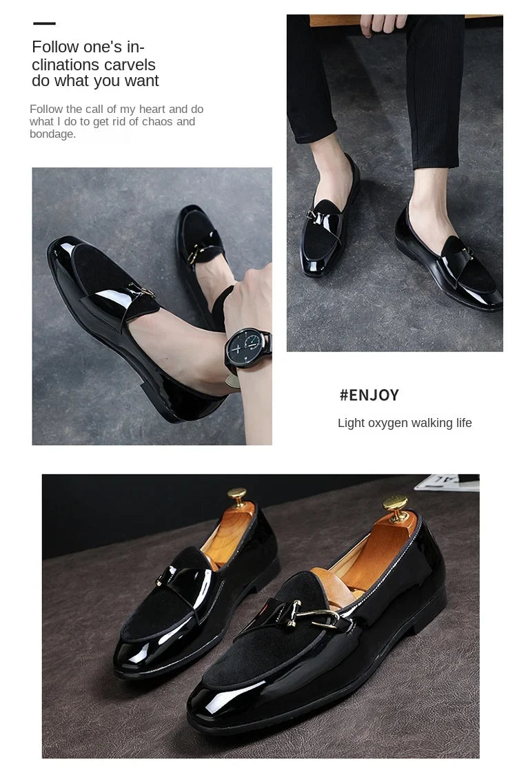 Patent Leather Loafers Men Dress Shoes Leather Italian Oxford Shoes for Men Wedding Dress Formal Slip on Shoes Men Office 2026