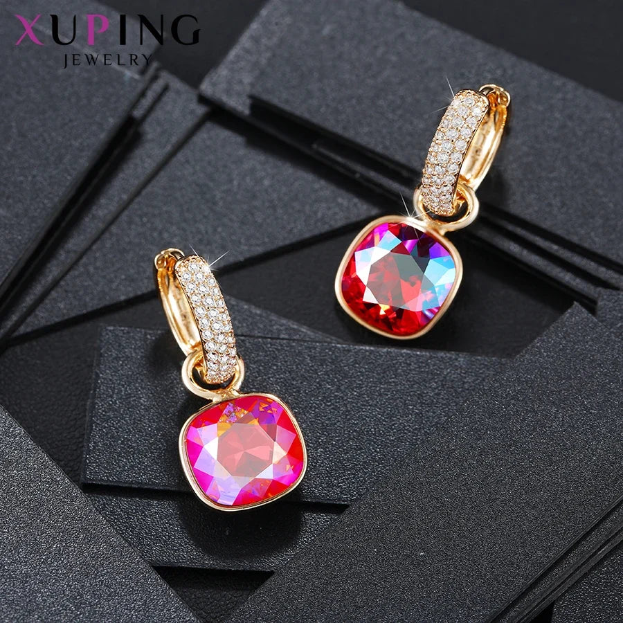 Xuping Jewelry Charm Square Shaped Luxury Exquisite Gold Color Plated Crystal Earring for Women Gift A00606258