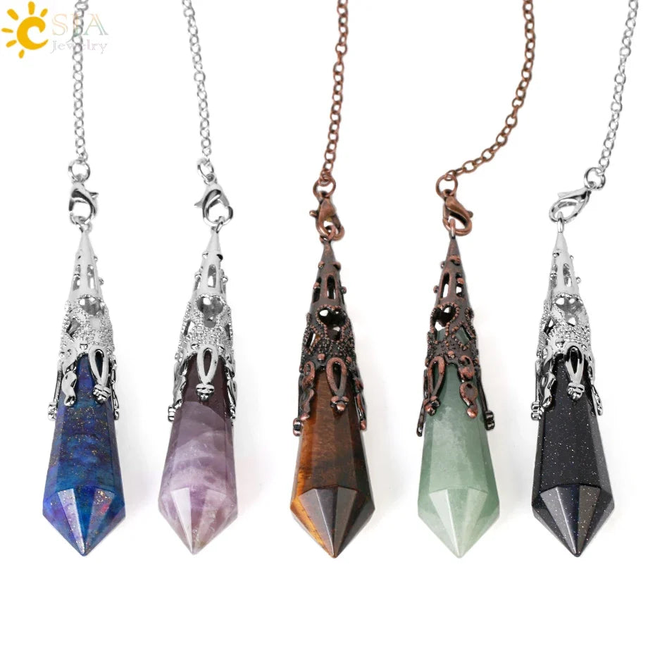 CSJA Natural Stone Crystal Pendulum for Dowsing Antique Pendant Amulet Crystals Divination Pink Quartz Pendulums Pendules G891
