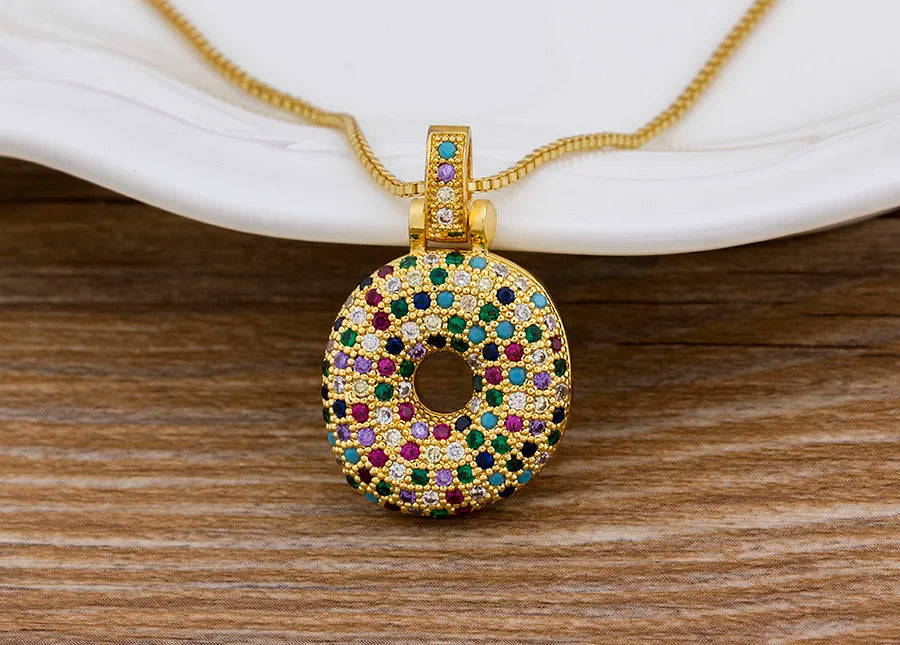 Nidin Fashion Luxury 26 Letters Copper Zircon Pendant Necklace for Women Rainbow Initials Name Necklace Wedding Party Jewelry