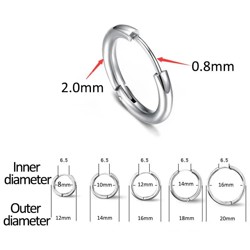 1 Pair Women/Man Stainless Steel Small Hoops Earring Piercing Ear Cartilage Tragus Simple Thin Circle Anti-allergic Ear Buckle