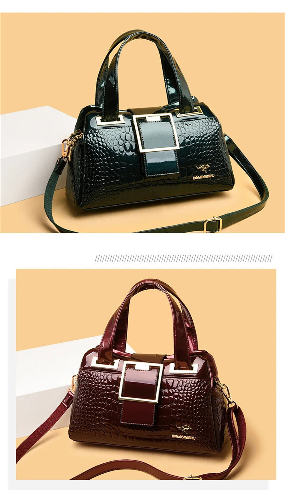 2-Layer Large Capacity Tote Bag | Luxury Handbags Women's Designer Crocodile Pattern Ladies Boston Shoulder Bag (High Quality)