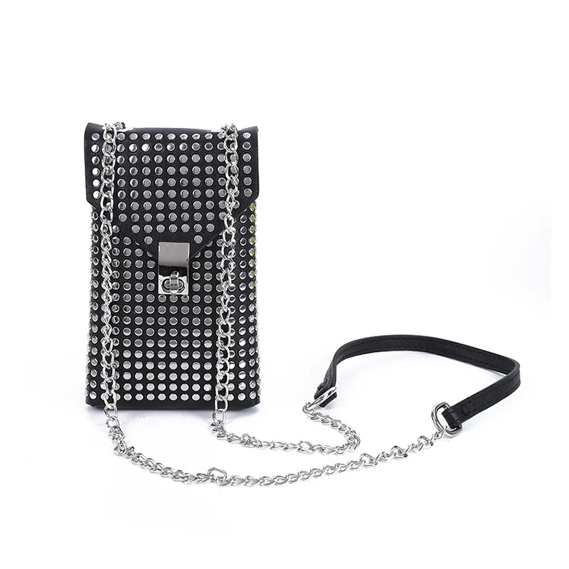 PU Leather Mini Shoulder & Crossbody Bag for Women | Rivet Flap Chain Designer Purse (Retro Phone Bag, Hip-Hop Style)