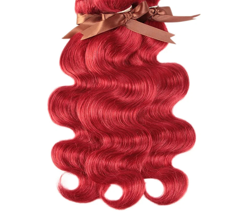 Brazilian Body Wave Bundles | Red Burgundy Human Hair Extensions (1/3/4 Pcs Weave Deals)