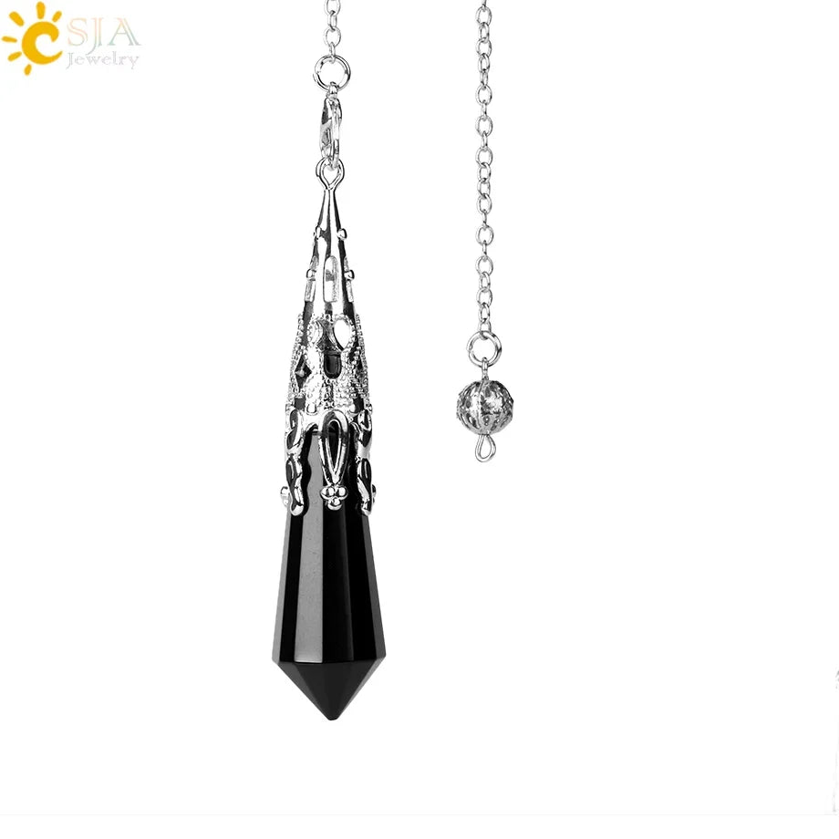 CSJA Natural Stone Crystal Pendulum for Dowsing Antique Pendant Amulet Crystals Divination Pink Quartz Pendulums Pendules G891