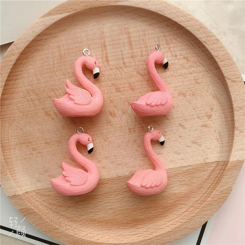 10pcs/pack Flamingo Resin Charms Craft Plastic Charms Earring Keychain DIY Jewelry Making 25x35mm