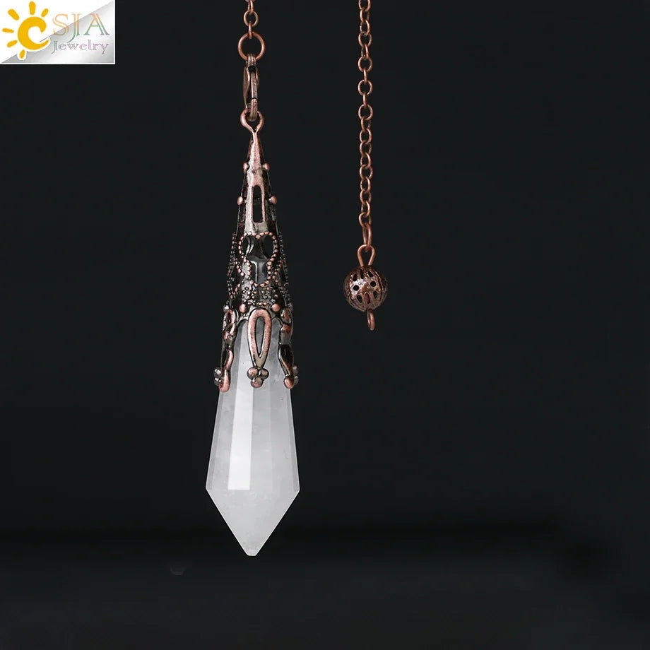 CSJA Natural Stone Crystal Pendulum for Dowsing Antique Pendant Amulet Crystals Divination Pink Quartz Pendulums Pendules G891