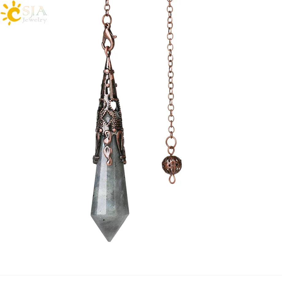 CSJA Natural Stone Crystal Pendulum for Dowsing Antique Pendant Amulet Crystals Divination Pink Quartz Pendulums Pendules G891