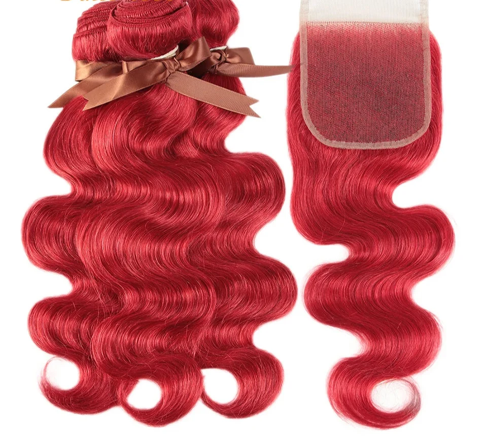 Rebecca Oxblood Red Body Wave Bundles with Closure | 3 Brazilian Remy Human Hair Weave & Closure Set