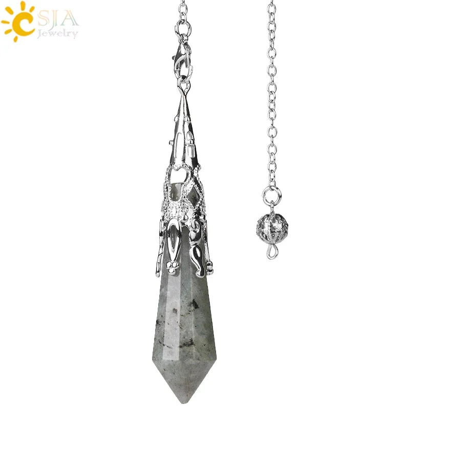 CSJA Natural Stone Crystal Pendulum for Dowsing Antique Pendant Amulet Crystals Divination Pink Quartz Pendulums Pendules G891