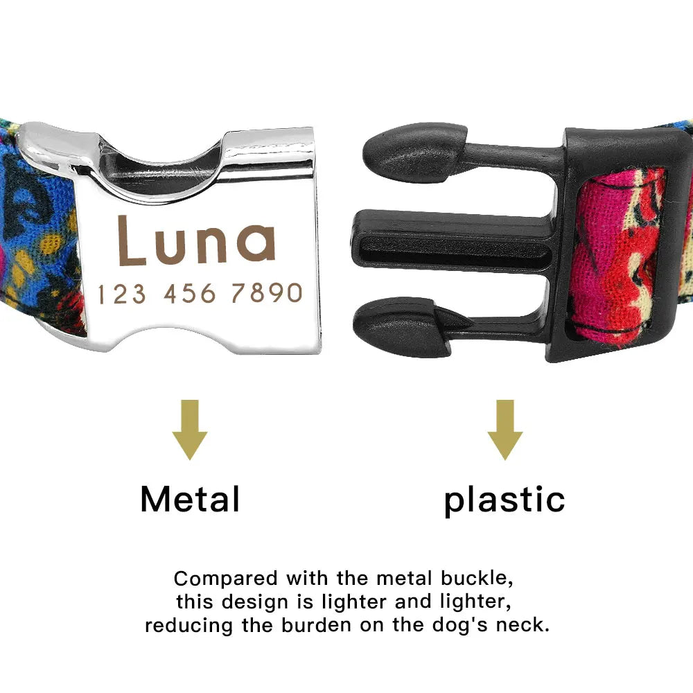 Personalized Dog Accessories Collar Nylon Printed Pet Puppy Collar Dog ID Collars Free Engraved ID for Small Medium Large Dogs