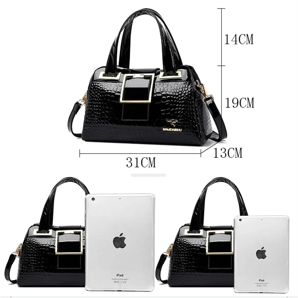 2-Layer Large Capacity Tote Bag | Luxury Handbags Women's Designer Crocodile Pattern Ladies Boston Shoulder Bag (High Quality)
