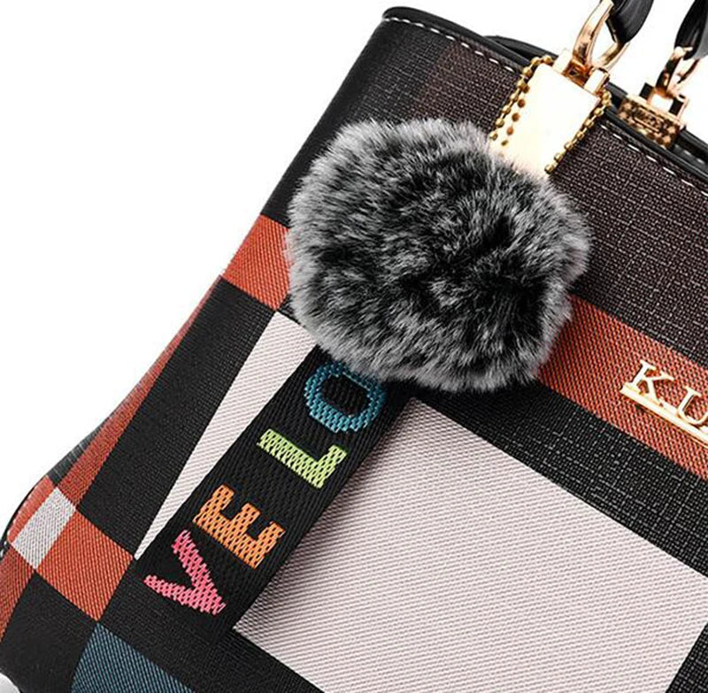 Elegant Designer Handbags for Women | PU Leather Crossbody Messenger Bag with Hairball (Girls Shoulder Bag, Top-Handle Tote)